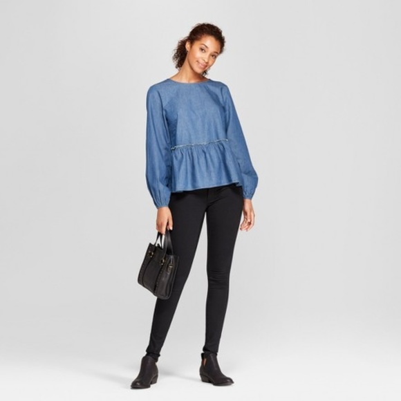 New UNIVERSAL THREAD Chambray Peplum Blouse NWT A8 - Picture 2 of 8